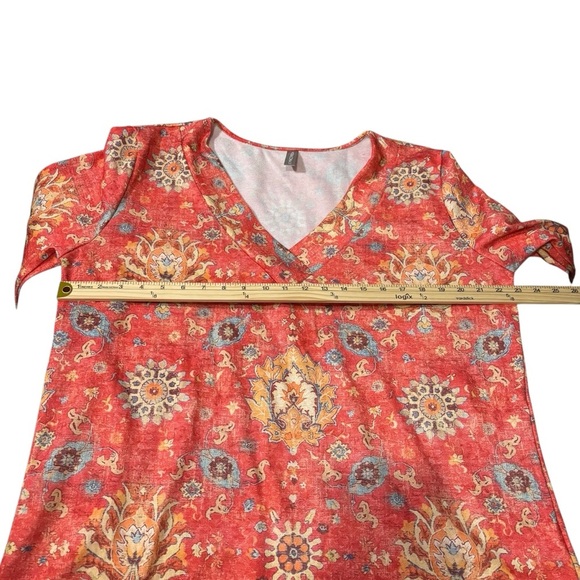 Boho Chic Floral V-Neck Top XXL Multicolor Long Sleeve Pullover Bohemian Blouse - Picture 13 of 15